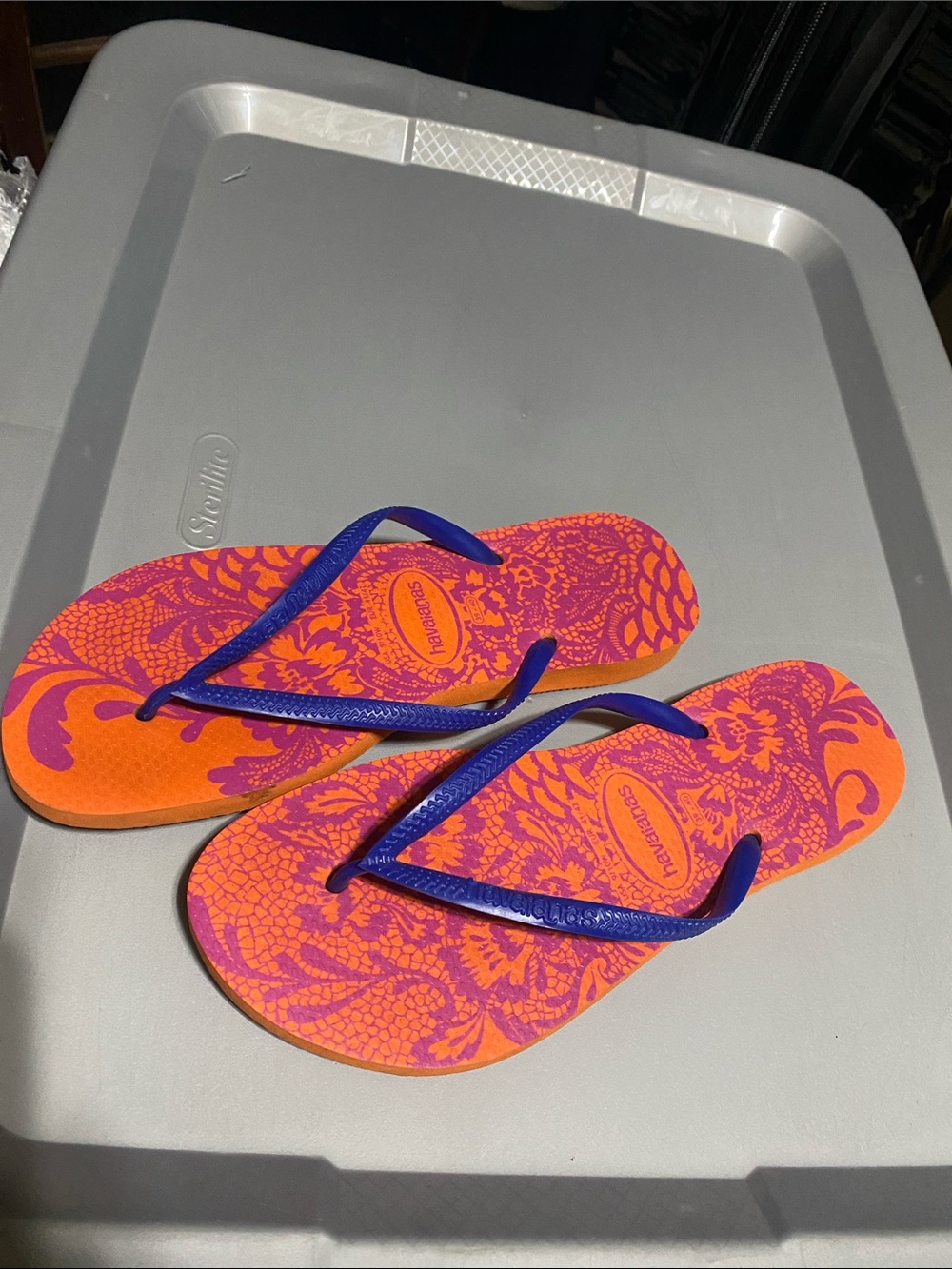 Havaianas Orange & Pink Floral Flip Flops with Blue Straps